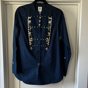 Thomas Mason for J. Crew Collection Navy Crystal Tuxedo Shirt